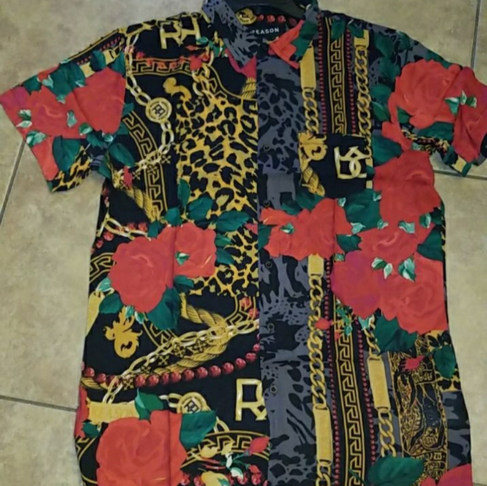 🆕️ Floral Gold Chain Woven Shirt S,M,L,XL - Picture 3 of 10